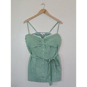 Picky Boo Green Gingham Belted Top Womens Size 2XL Smocked Sweetheart